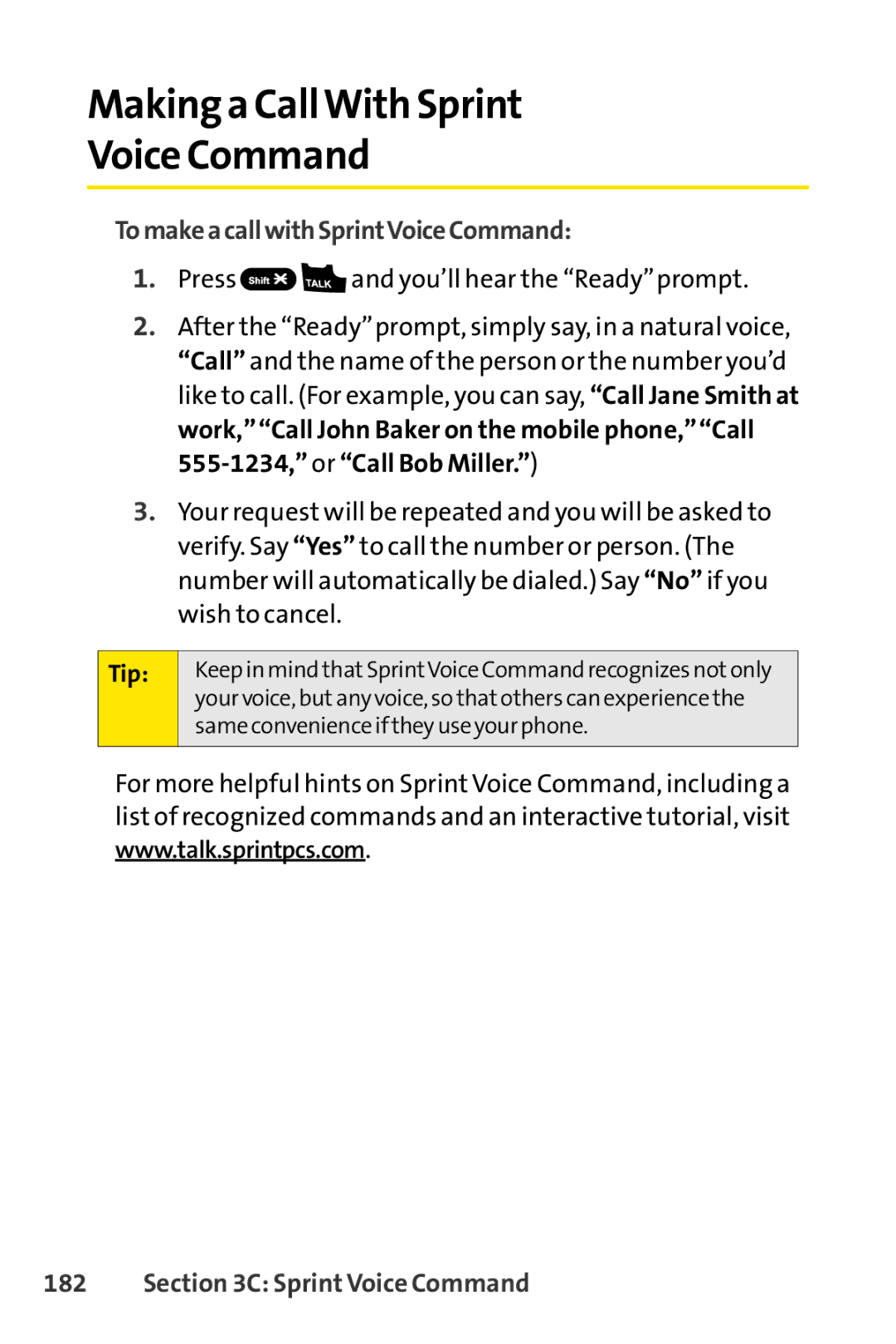 Sprint Nextel S1 manual Making a CallWith Sprint Voice Command, To makeacall withSprintVoice Command 