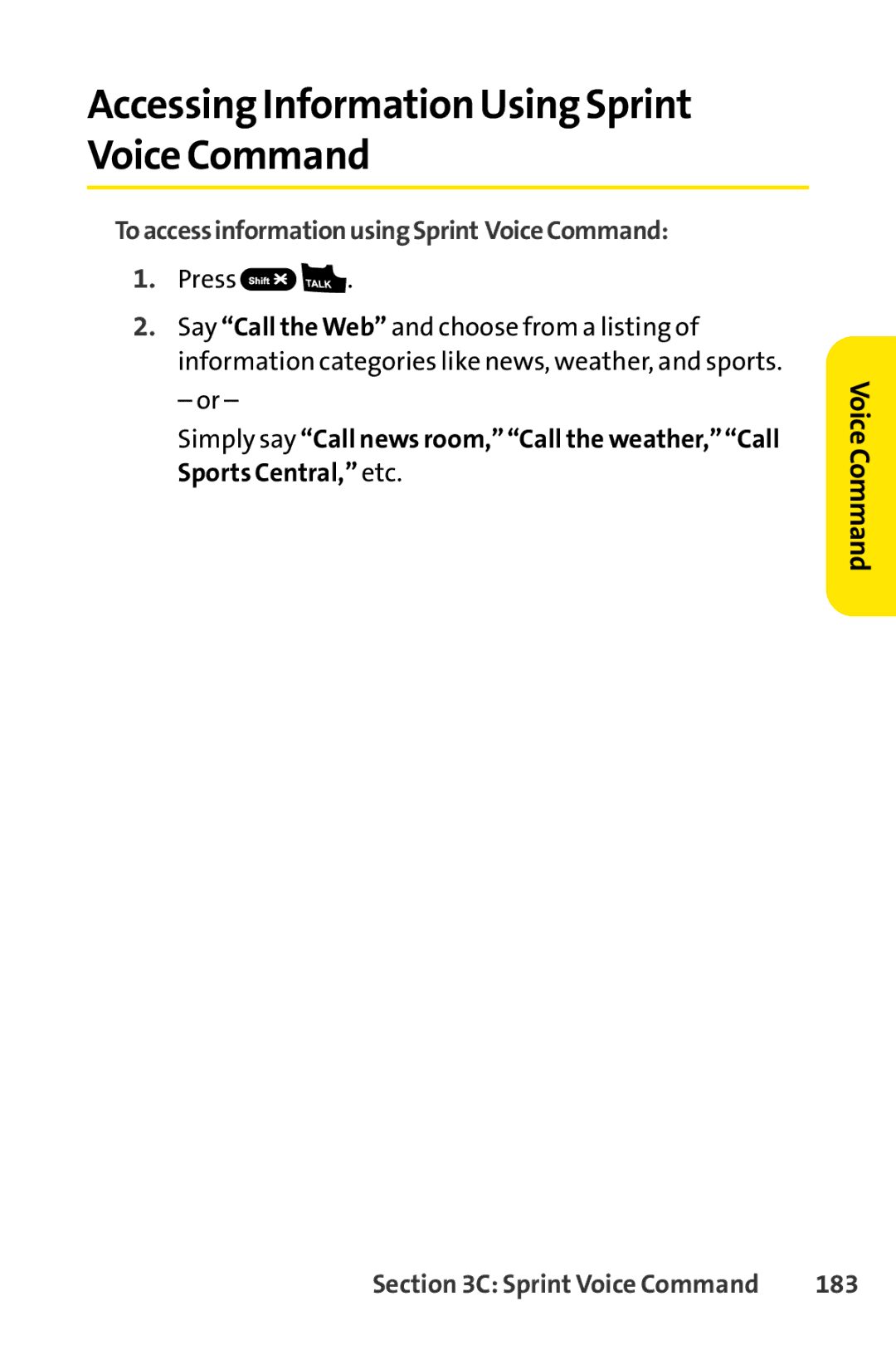 Sprint Nextel S1 Accessing Information Using Sprint Voice Command, To access informationusing Sprint VoiceCommand, 183 