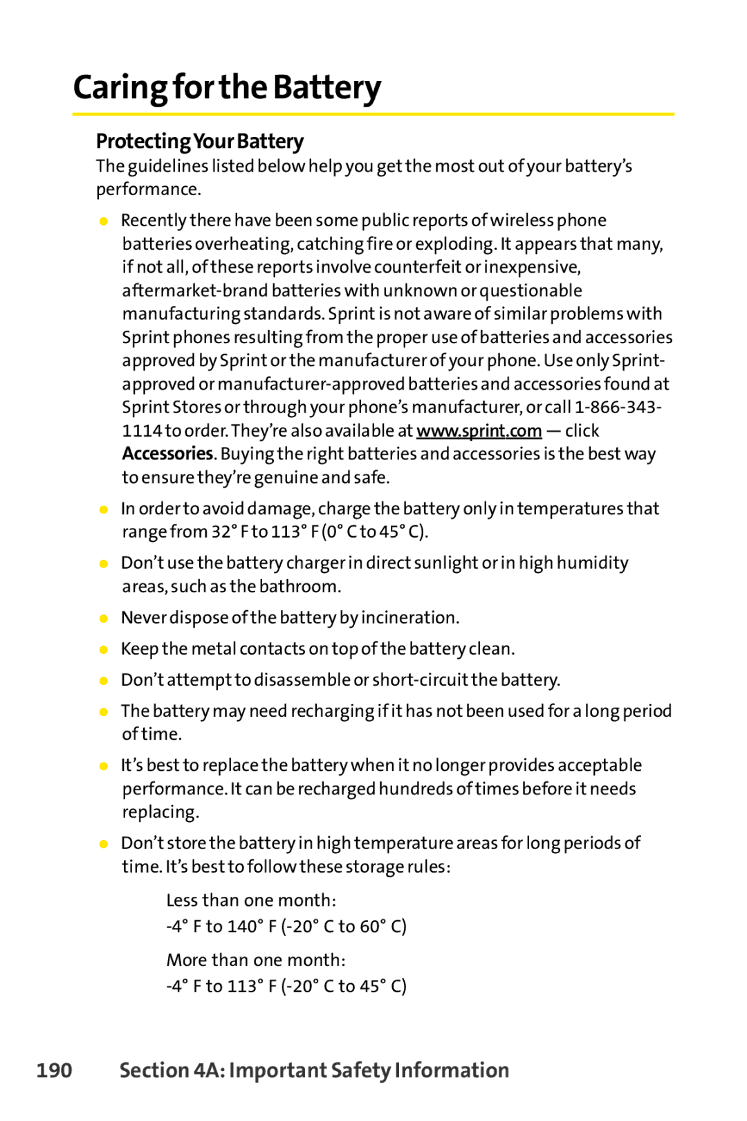 Sprint Nextel S1 manual Caring for the Battery, ProtectingYour Battery 