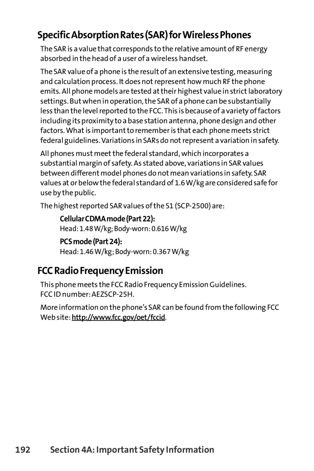 Sprint Nextel S1 manual SpecificAbsorption Rates SAR forWireless Phones, FCCRadio Frequency Emission 