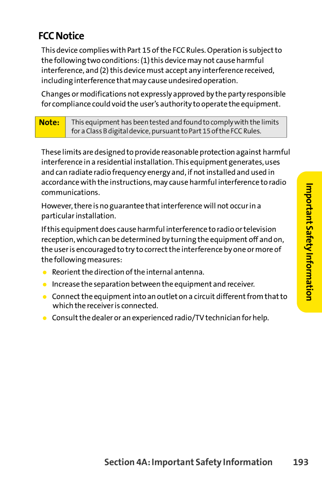 Sprint Nextel S1 manual FCC Notice, 193 