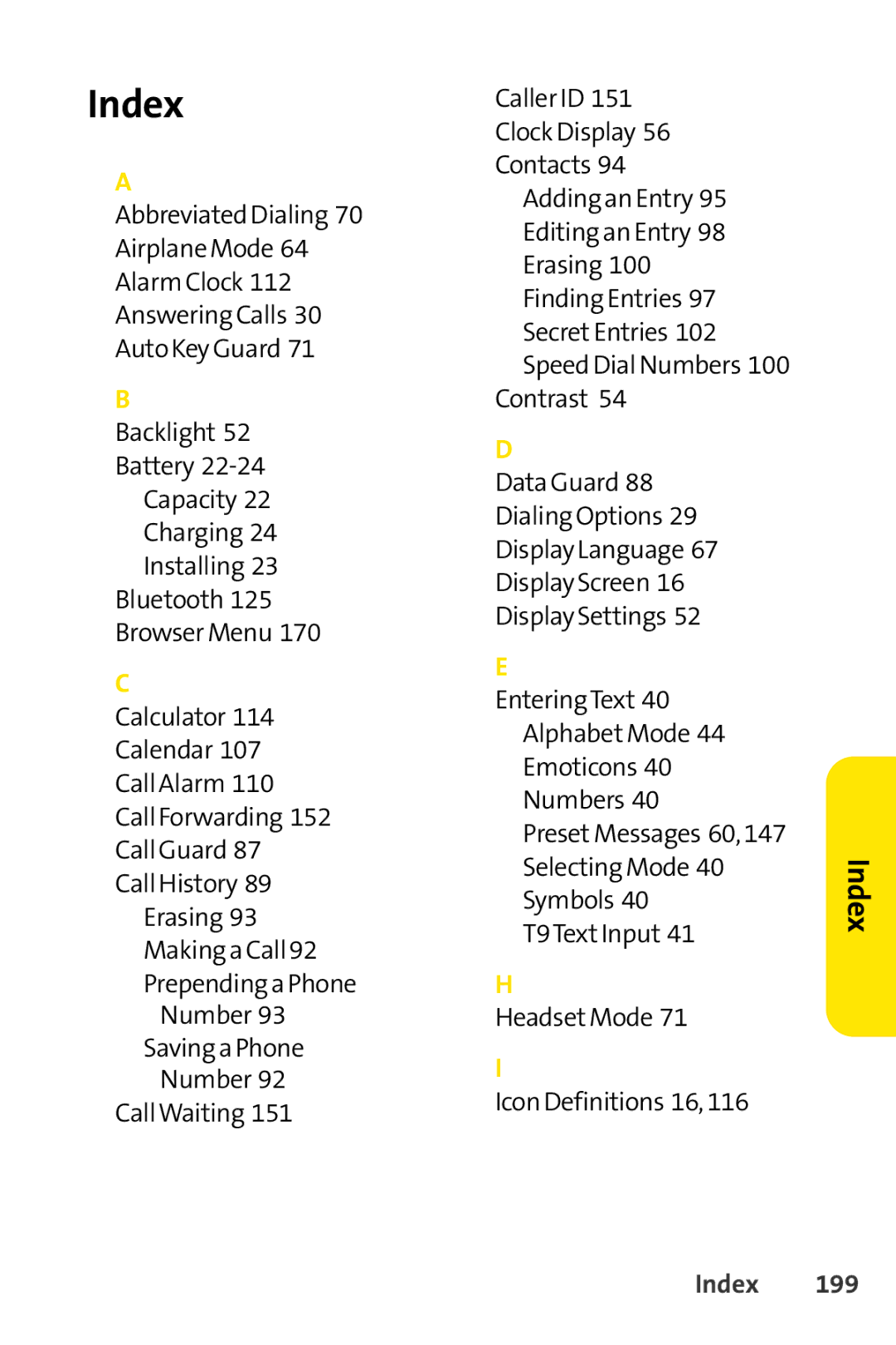 Sprint Nextel S1 manual Index 