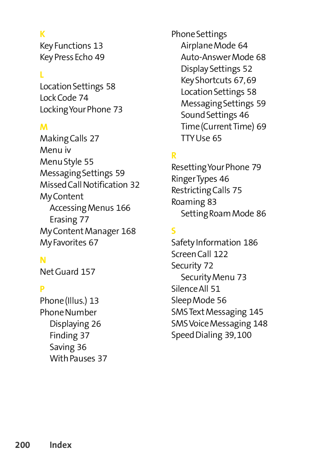 Sprint Nextel S1 manual Index 