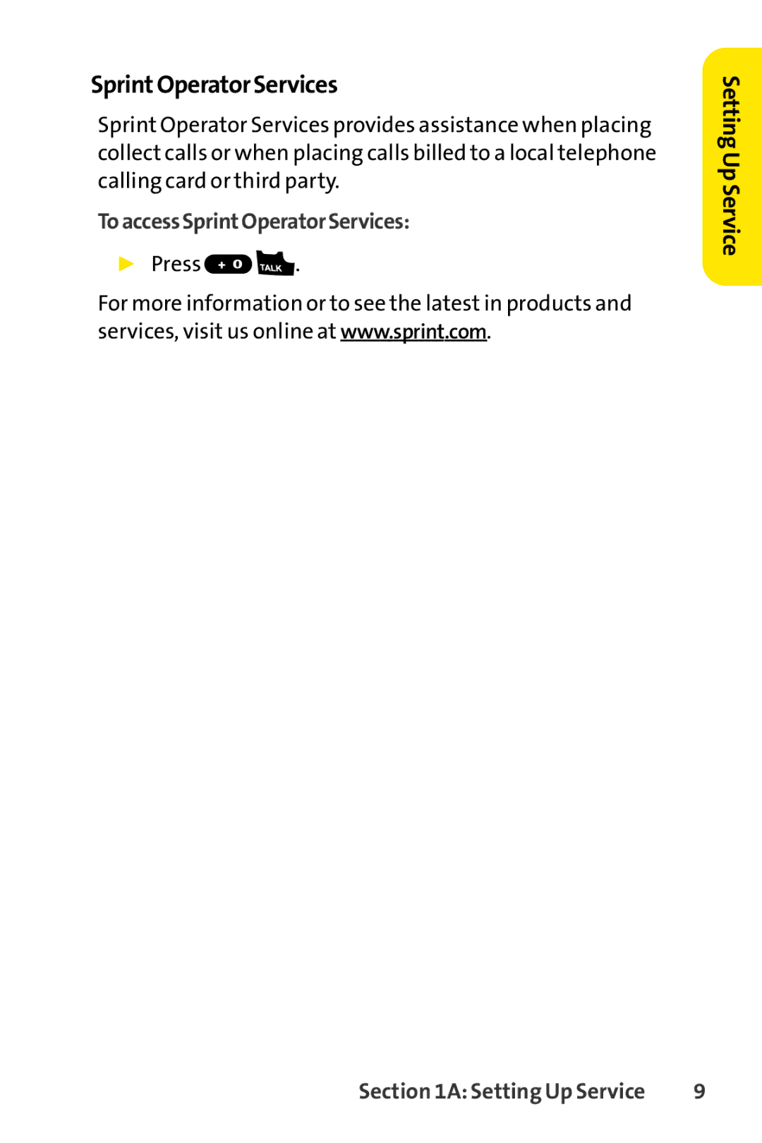 Sprint Nextel S1 manual SprintOperator Services, To access SprintOperatorServices 