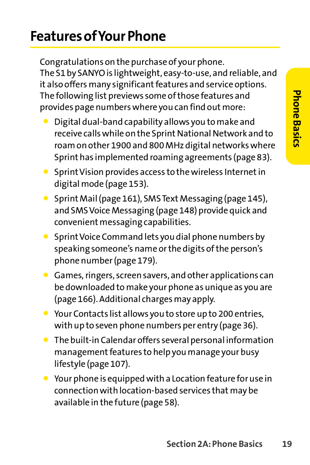 Sprint Nextel S1 manual Features ofYour Phone 