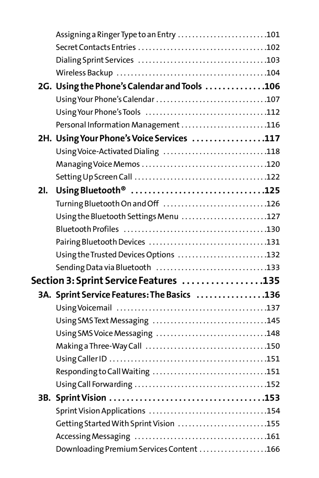 Sprint Nextel S1 manual 106, 117, 125, 136, 3B. SprintVision 