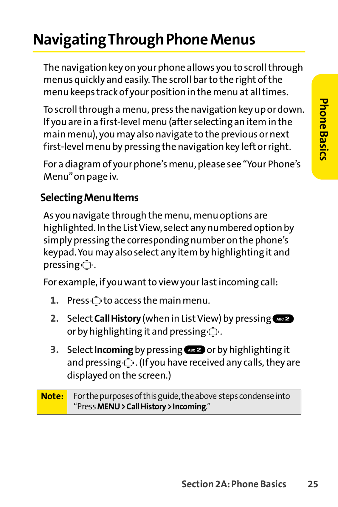 Sprint Nextel S1 manual NavigatingThrough Phone Menus, Selecting Menu Items 