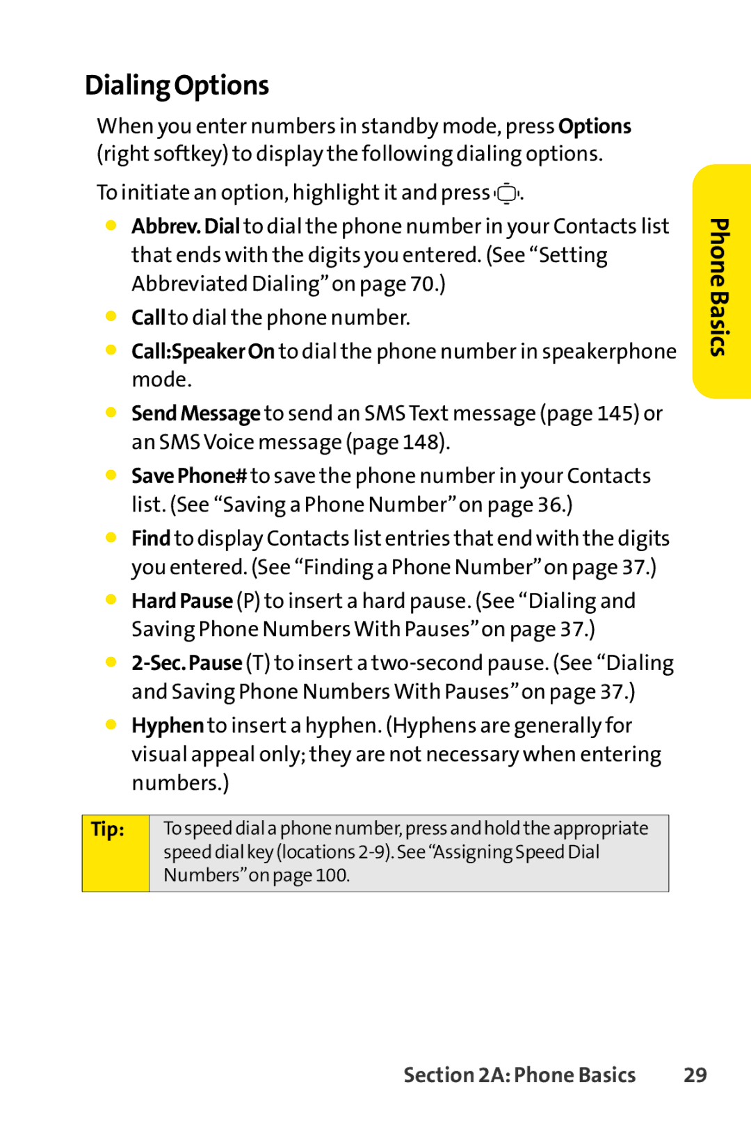 Sprint Nextel S1 manual Dialing Options, Tip 