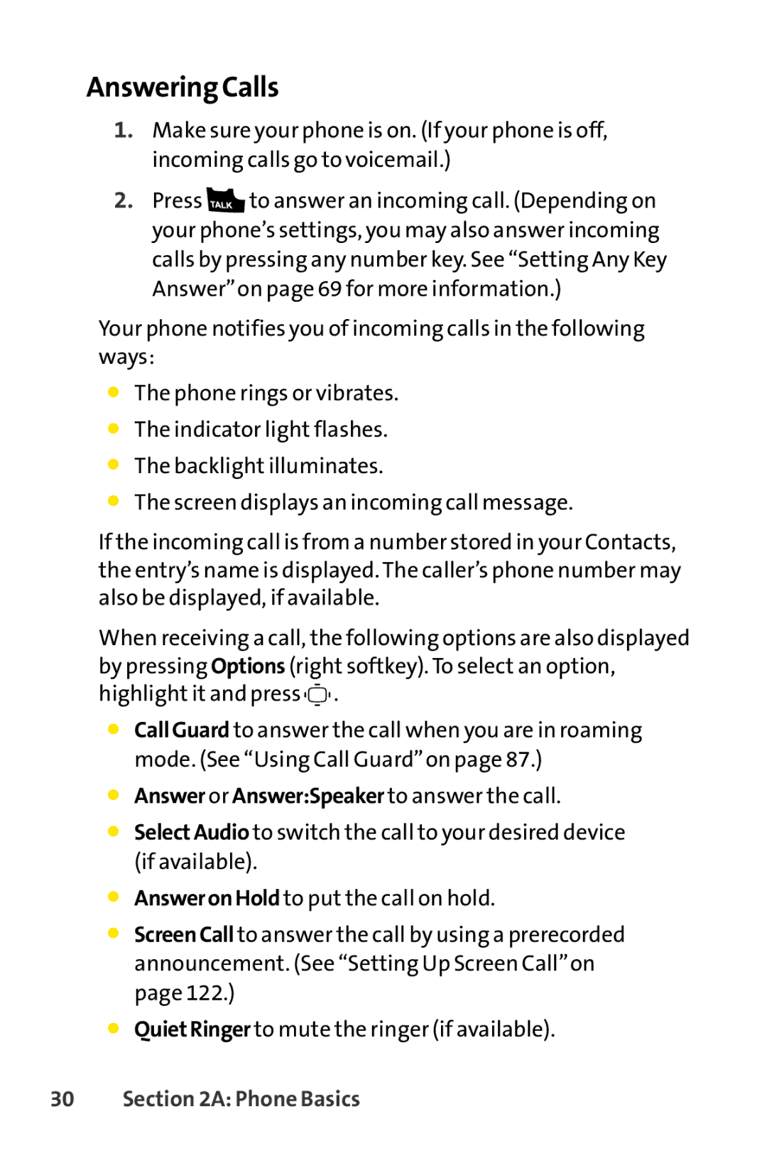 Sprint Nextel S1 manual Answering Calls, Answer or AnswerSpeaker to answer the call 