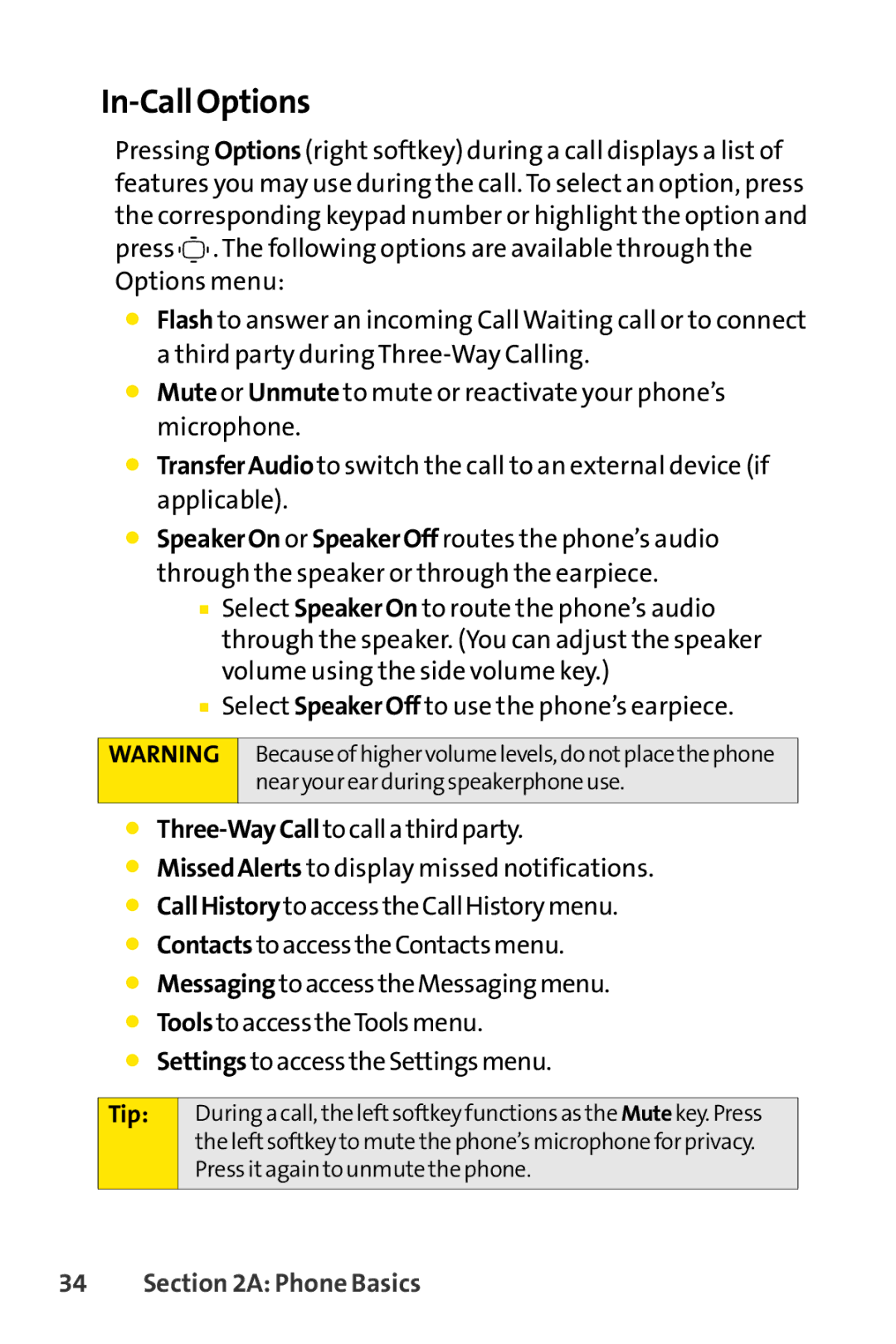 Sprint Nextel S1 manual In-Call Options 