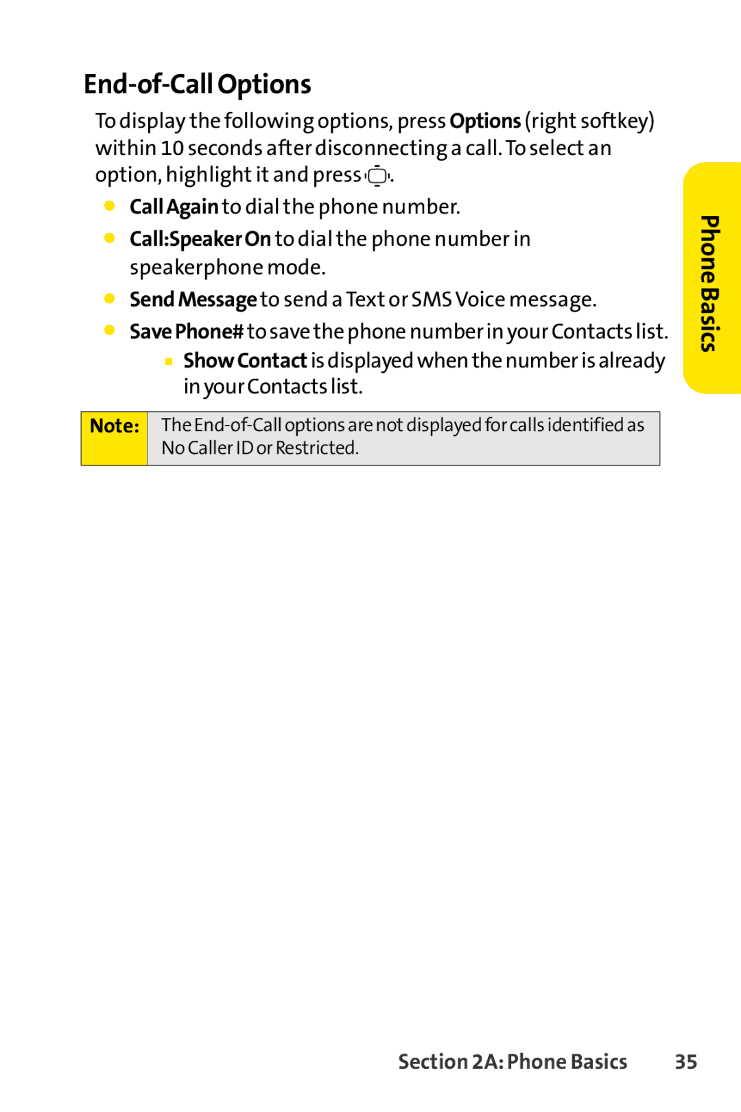 Sprint Nextel S1 manual End-of-Call Options 