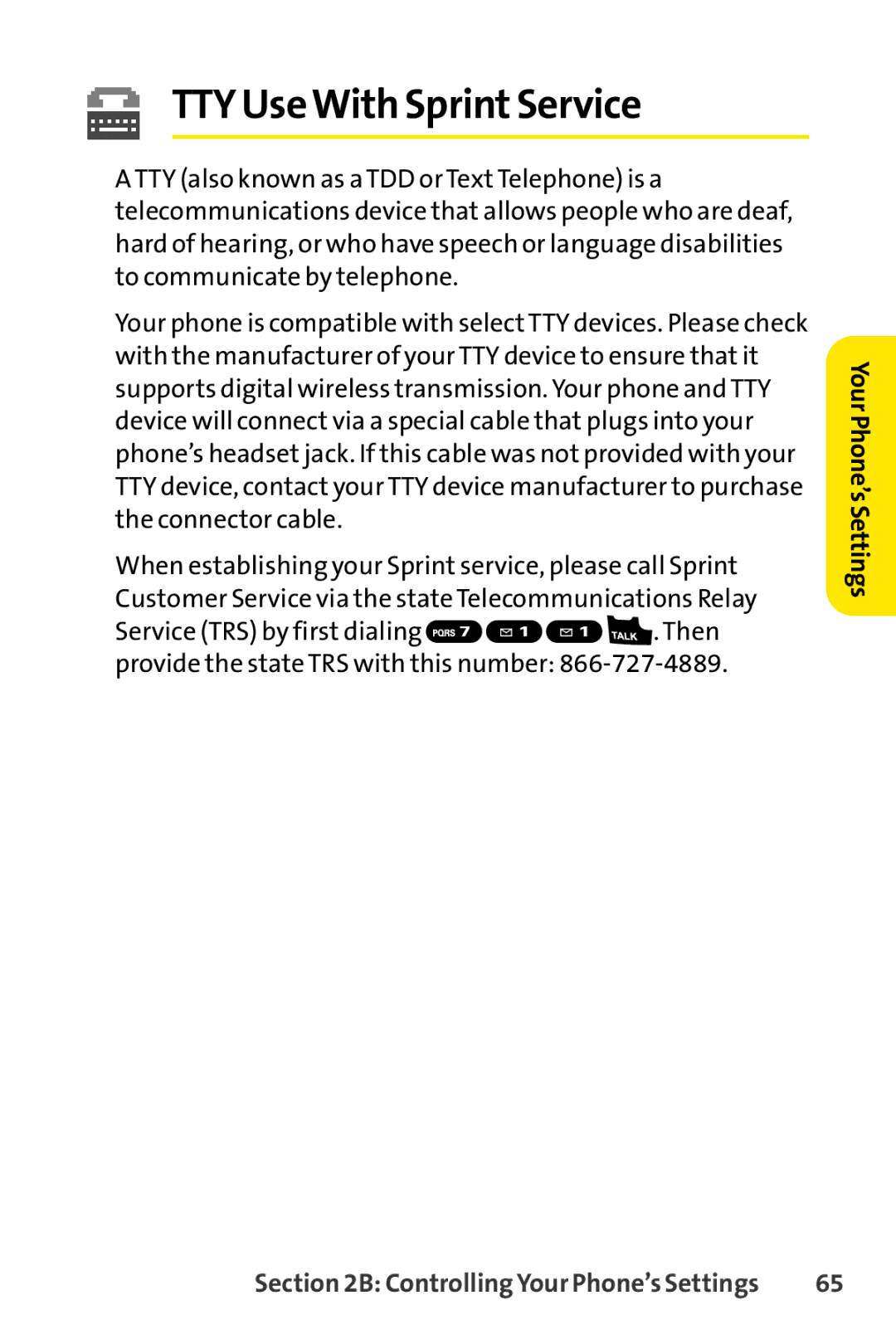 Sprint Nextel S1 manual TTY UseWith SprintService 