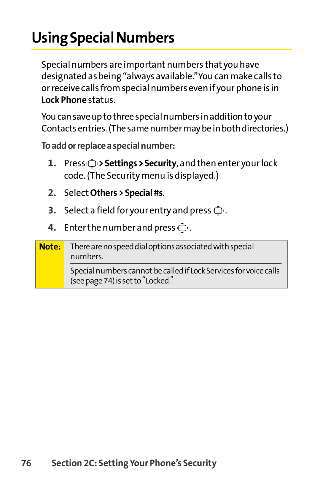 Sprint Nextel S1 manual Using Special Numbers, To add or replaceaspecialnumber, Select OthersSpecial #s 