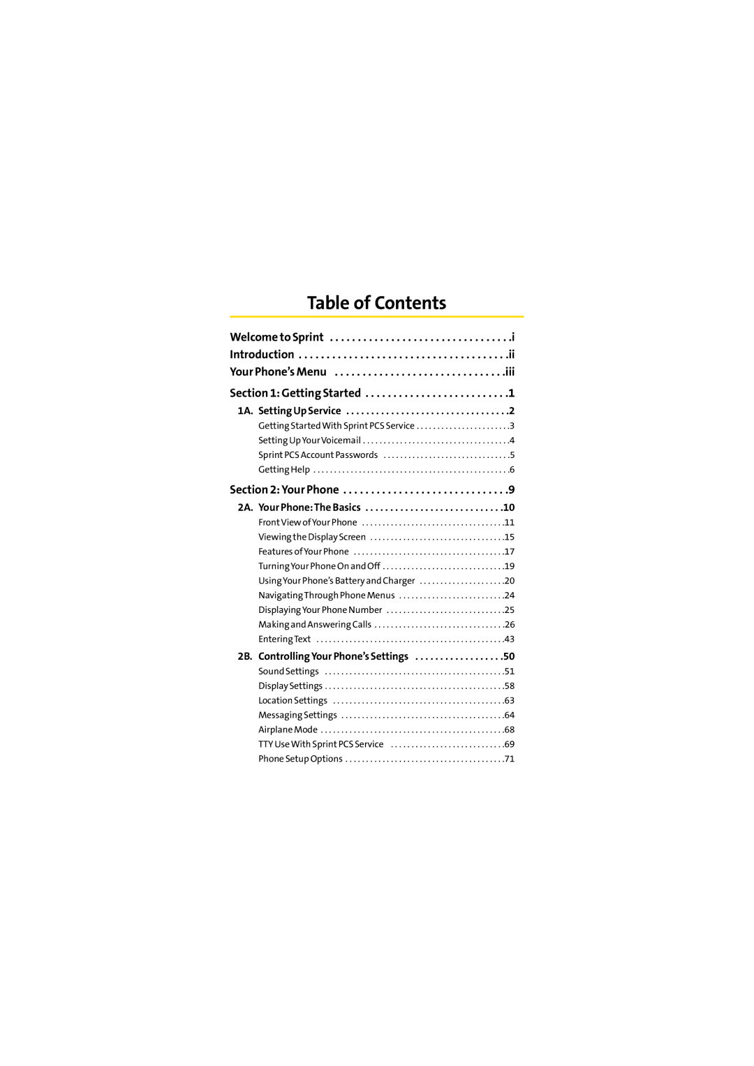 Sprint Nextel SCP-2400 manual Table of Contents 