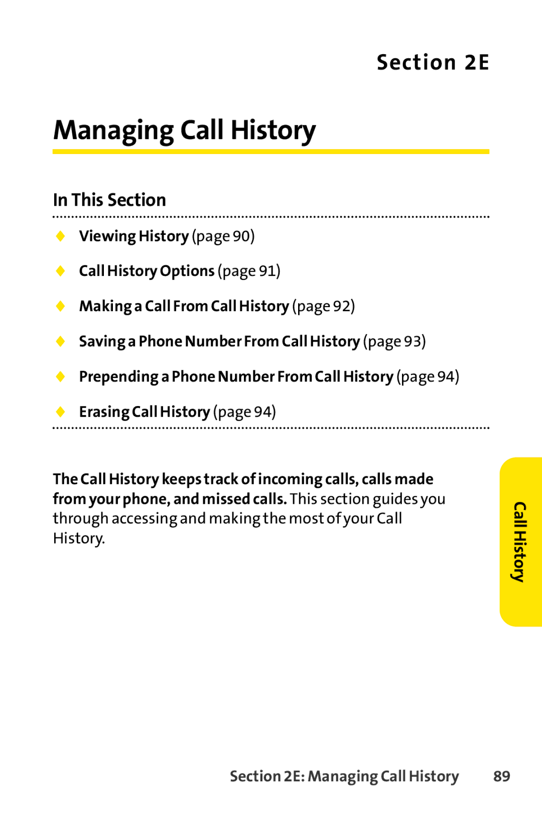 Sprint Nextel SCP-3100 manual Managing Call History, This Section 