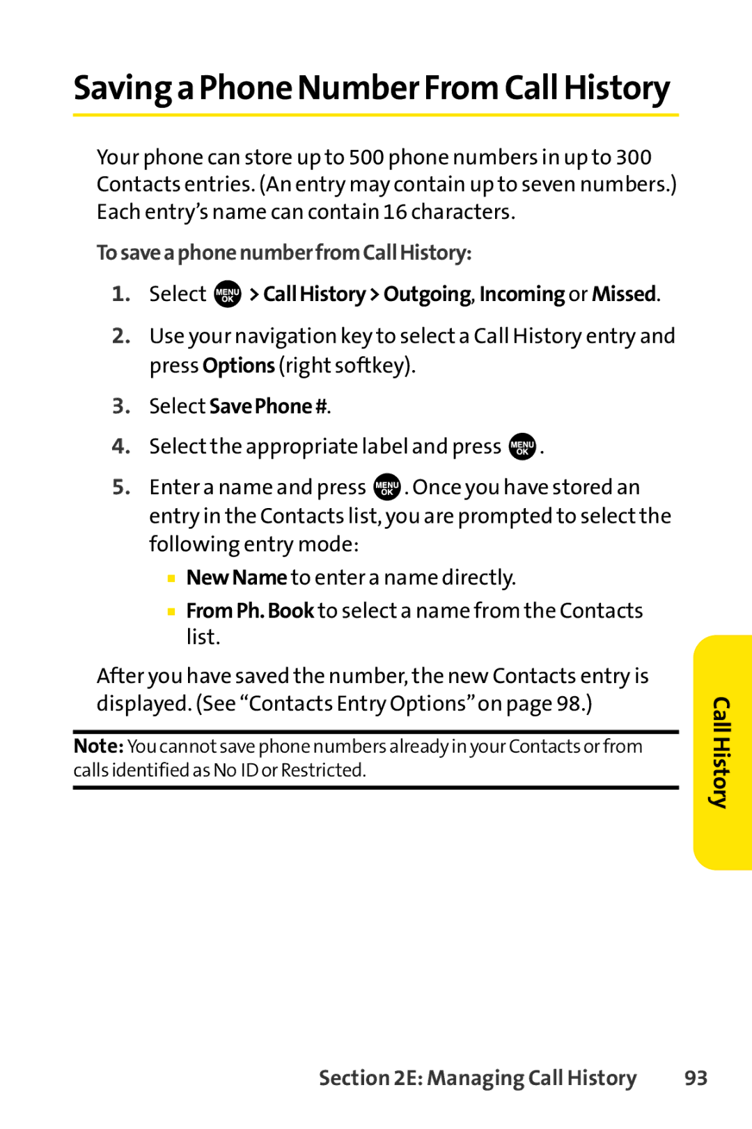 Sprint Nextel SCP-3100 manual TosaveaphonenumberfromCallHistory, Select CallHistoryOutgoing, Incoming or Missed 