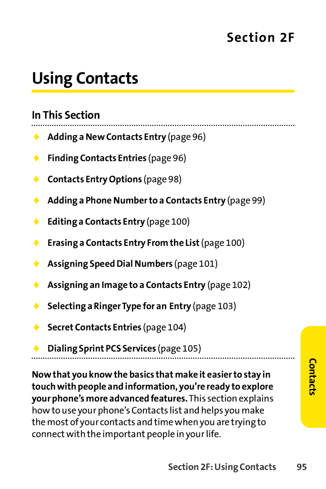 Sprint Nextel SCP-3100 manual Using Contacts, This Section 