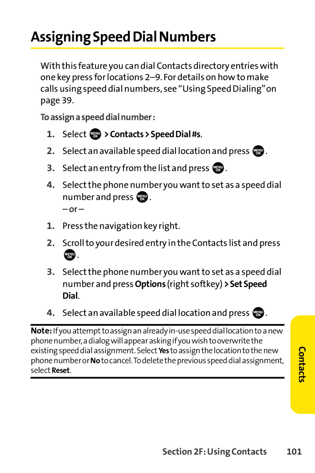 Sprint Nextel SCP-3100 manual AssigningSpeed Dial Numbers, Toassignaspeeddialnumber, 101 