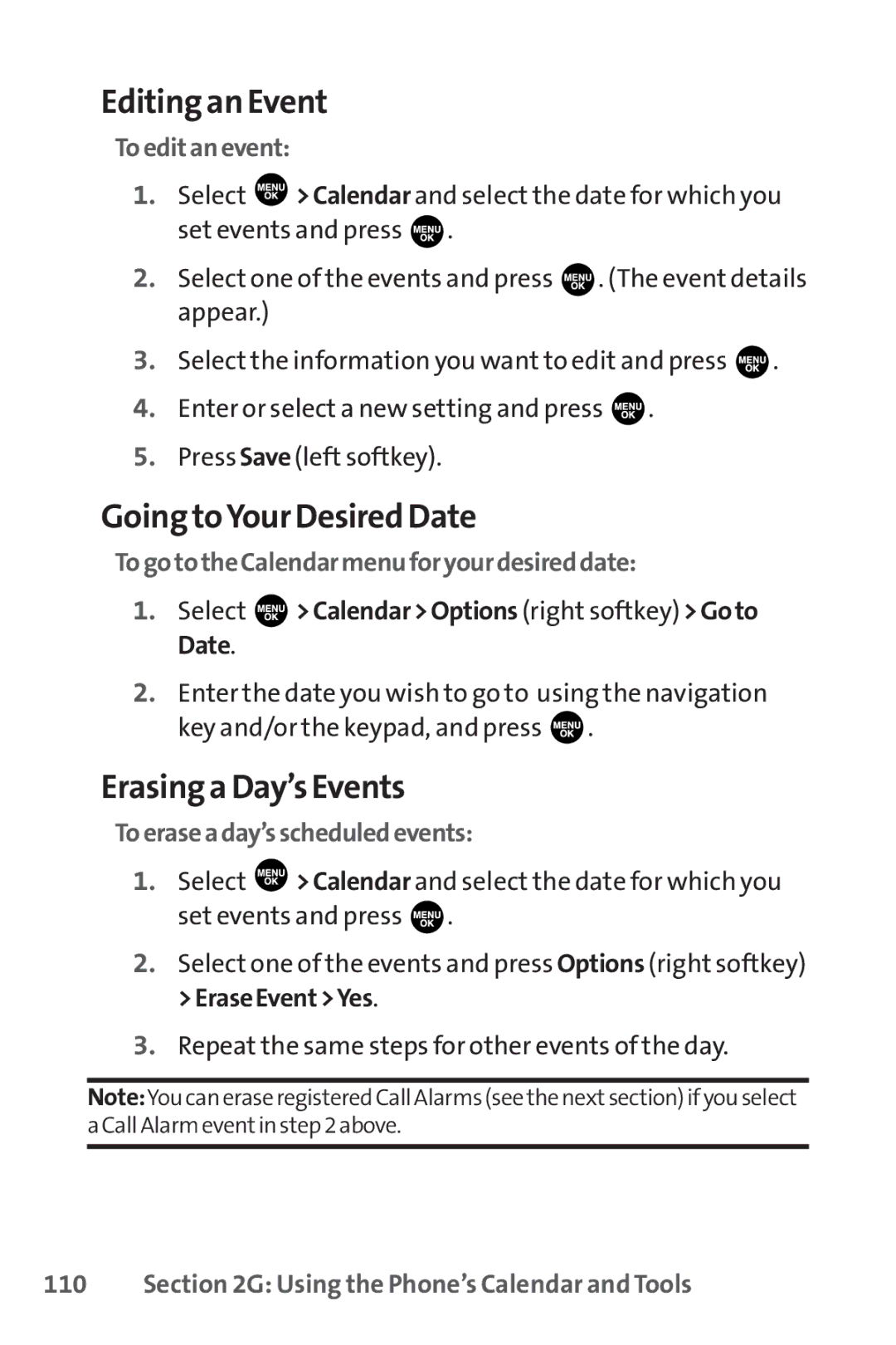 Sprint Nextel SCP-3100 manual Editing an Event, Going toYour Desired Date, Erasing a Day’s Events 