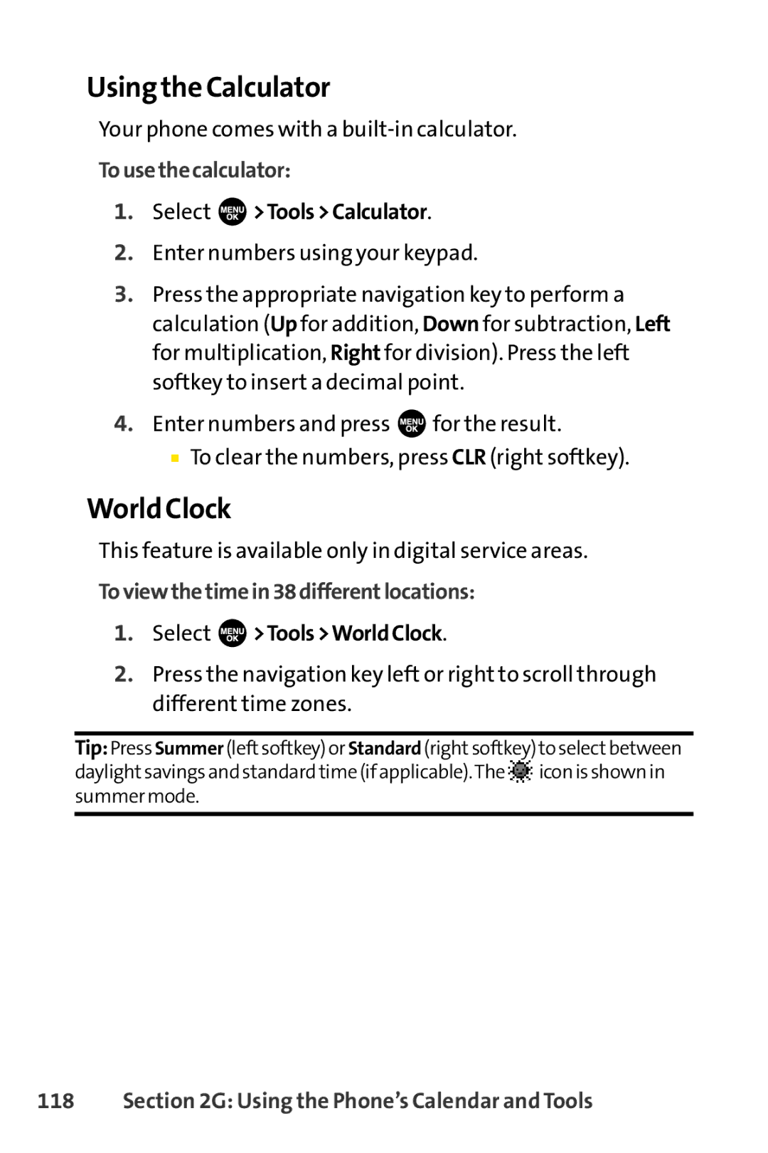 Sprint Nextel SCP-3100 manual Using the Calculator, World Clock, Tousethecalculator, Toviewthetimein38differentlocations 