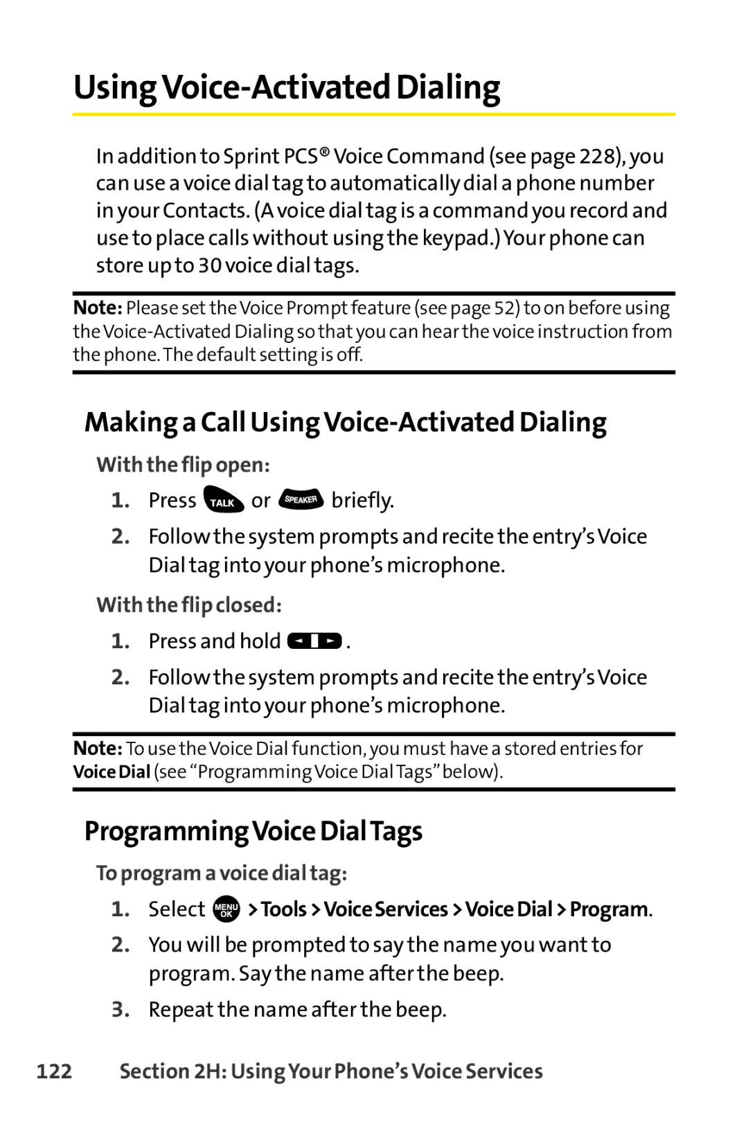 Sprint Nextel SCP-3100 manual Making a Call Using Voice-Activated Dialing, ProgrammingVoice DialTags 