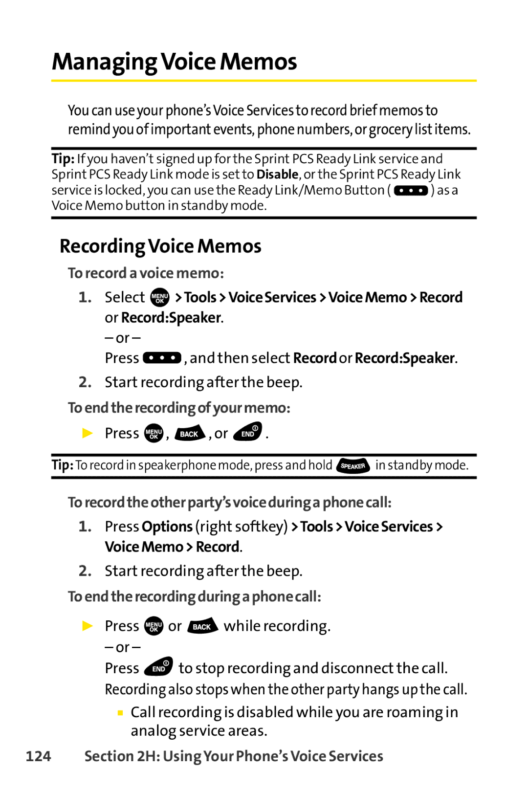 Sprint Nextel SCP-3100 manual Managing Voice Memos, Recording Voice Memos 