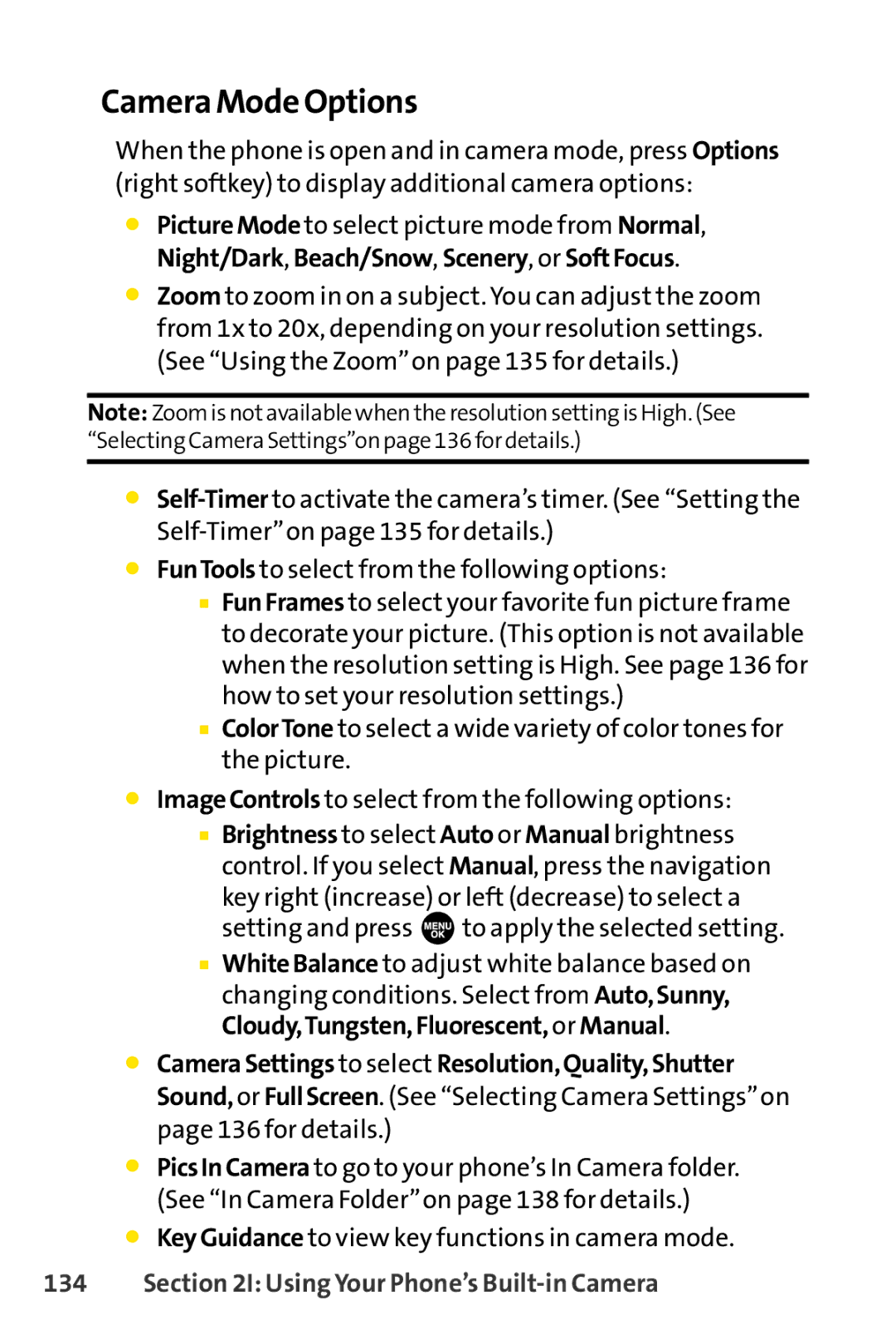 Sprint Nextel SCP-3100 manual Camera Mode Options, KeyGuidance to view key functions in camera mode 