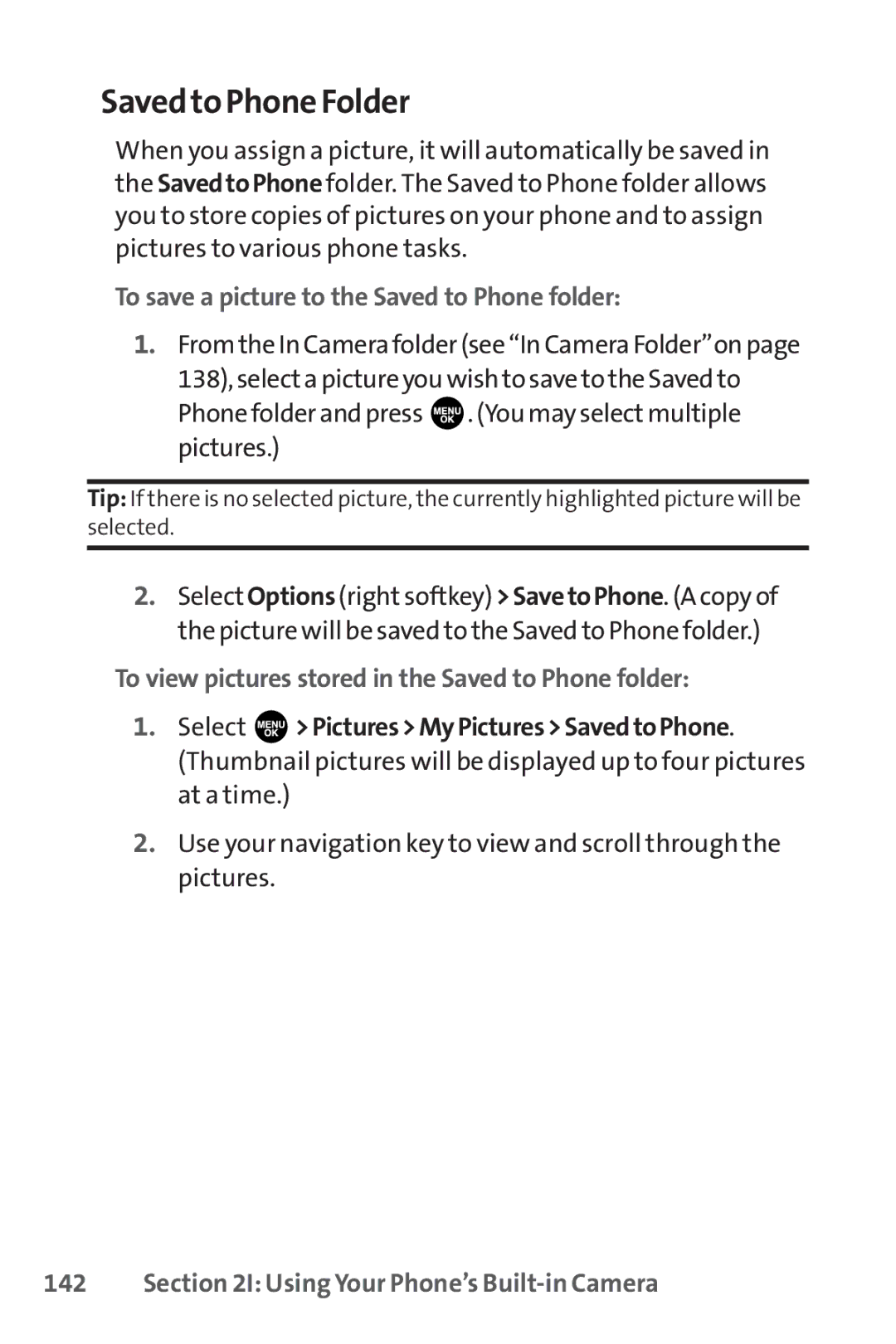 Sprint Nextel SCP-3100 manual Saved to Phone Folder, To save a picture to the Saved to Phone folder 