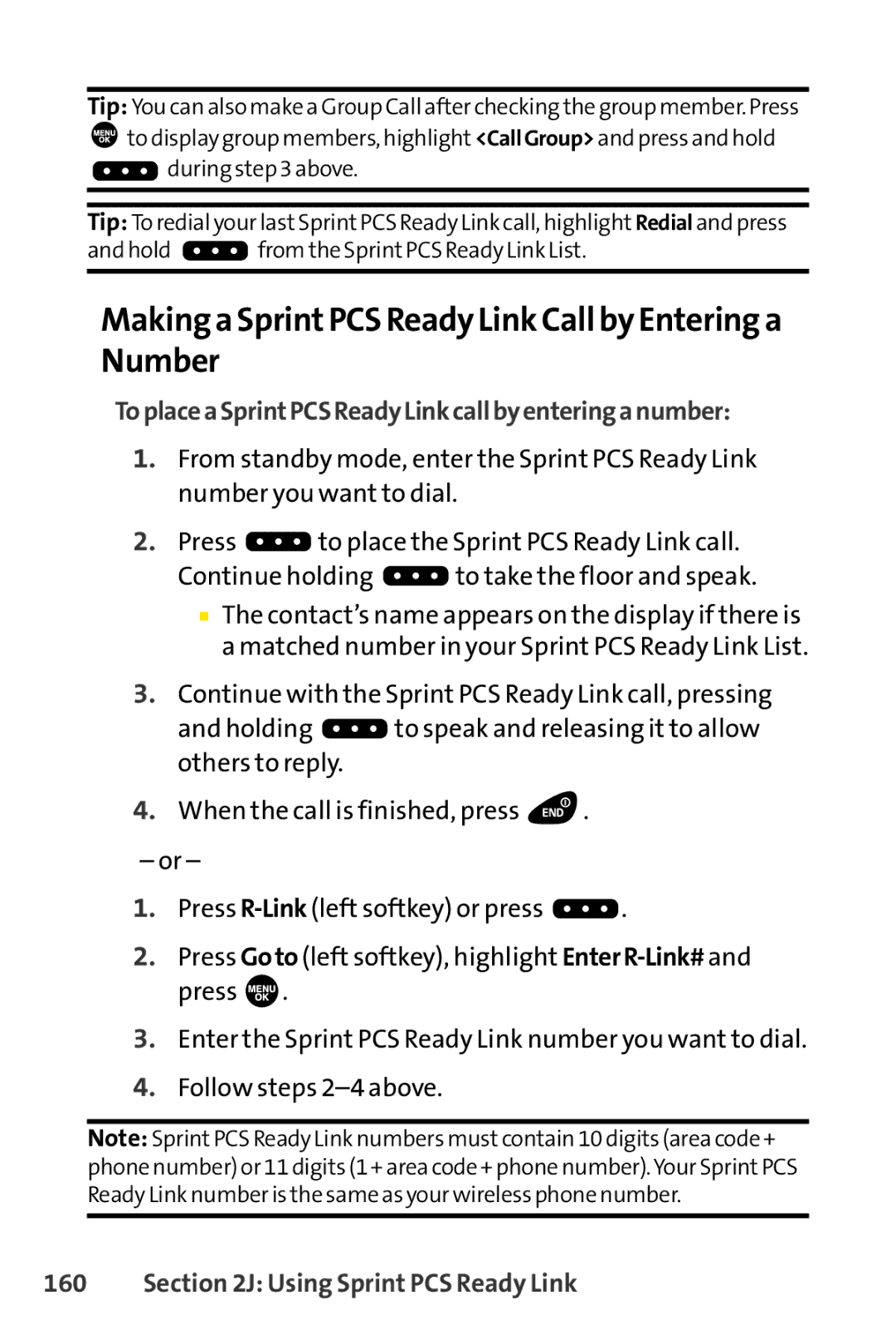 Sprint Nextel SCP-3100 manual Making a SprintPCS Ready Link Call by Entering a Number 