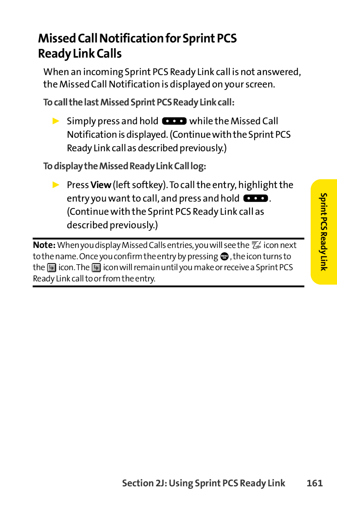 Sprint Nextel SCP-3100 Missed Call Notification for SprintPCS Ready Link Calls, TocallthelastMissedSprintPCSReadyLinkcall 