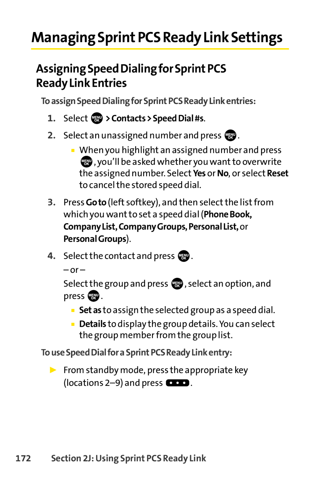 Sprint Nextel SCP-3100 Assigning Speed Dialing for SprintPCS Ready Link Entries, TouseSpeedDialforaSprintPCSReadyLinkentry 