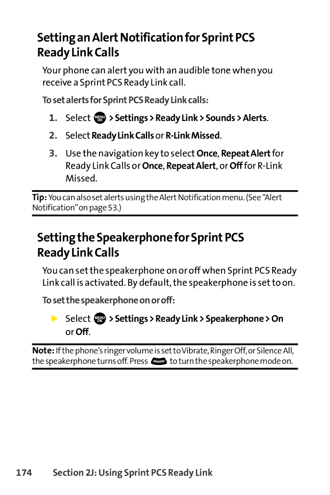 Sprint Nextel SCP-3100 Setting an AlertNotification for SprintPCS Ready Link Calls, TosetalertsforSprintPCSReadyLinkcalls 