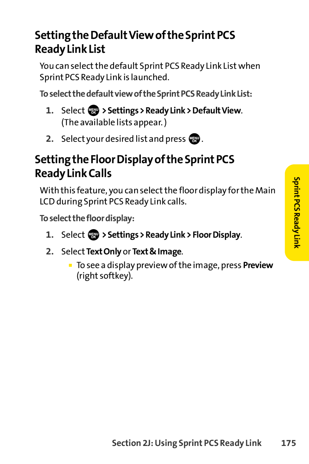 Sprint Nextel SCP-3100 manual Setting the DefaultView of the SprintPCS Ready Link List, Toselectthefloordisplay, 175 