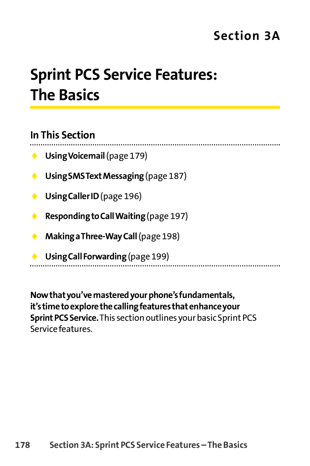 Sprint Nextel SCP-3100 manual Sprint PCS Service Features Basics, Sprint PCS Service Features The Basics 