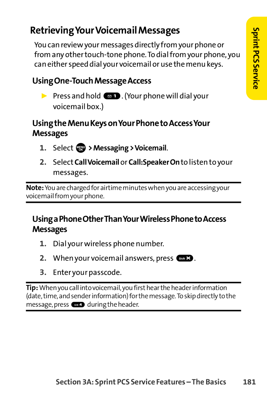 Sprint Nextel SCP-3100 manual RetrievingYourVoicemail Messages, UsingOne-TouchMessageAccess, 181 