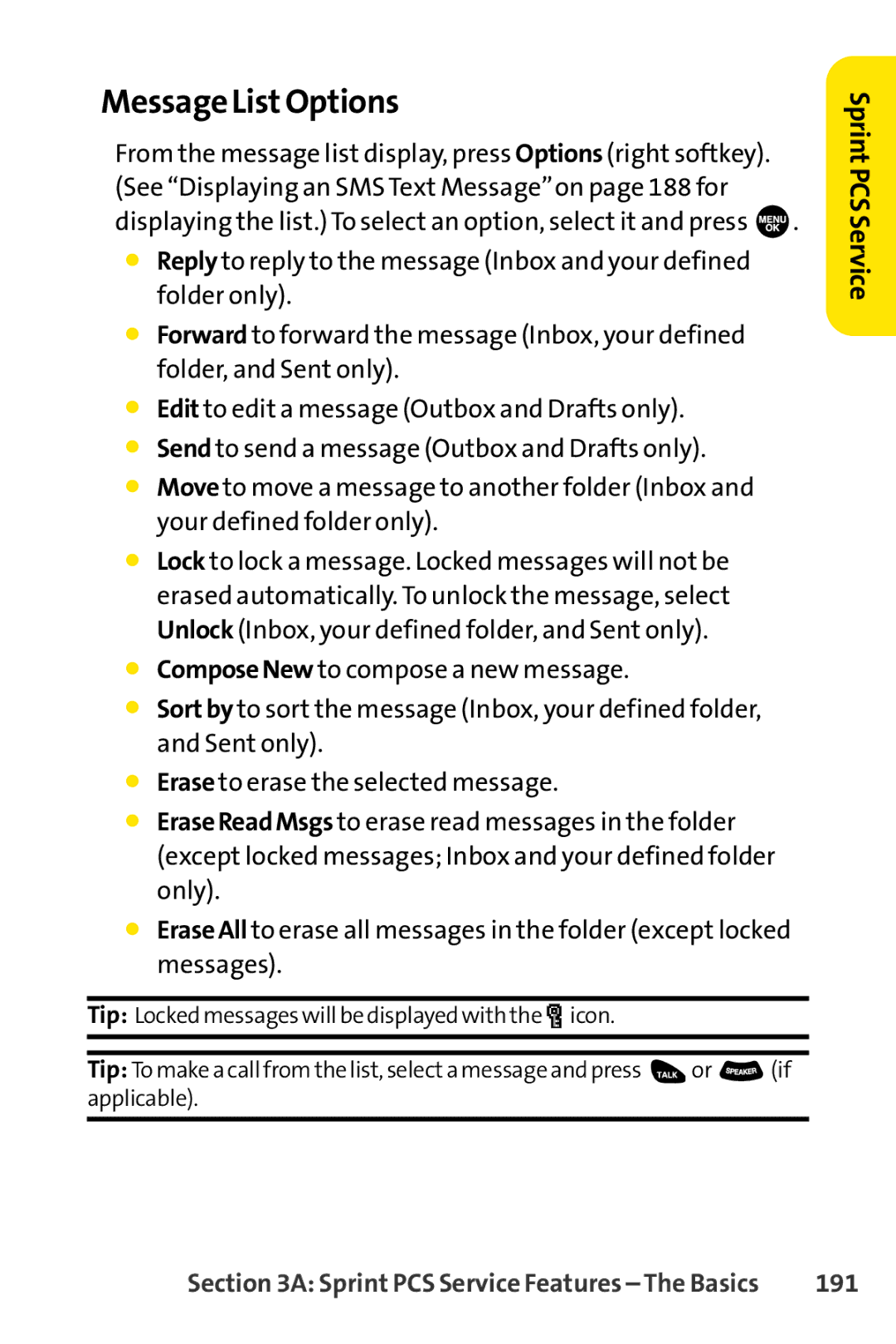 Sprint Nextel SCP-3100 manual Message ListOptions, 191 