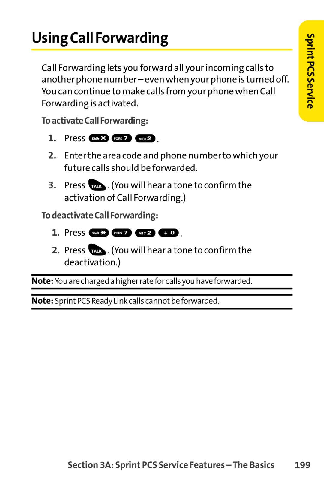 Sprint Nextel SCP-3100 manual Using Call Forwarding, ToactivateCallForwarding, TodeactivateCallForwarding, 199 