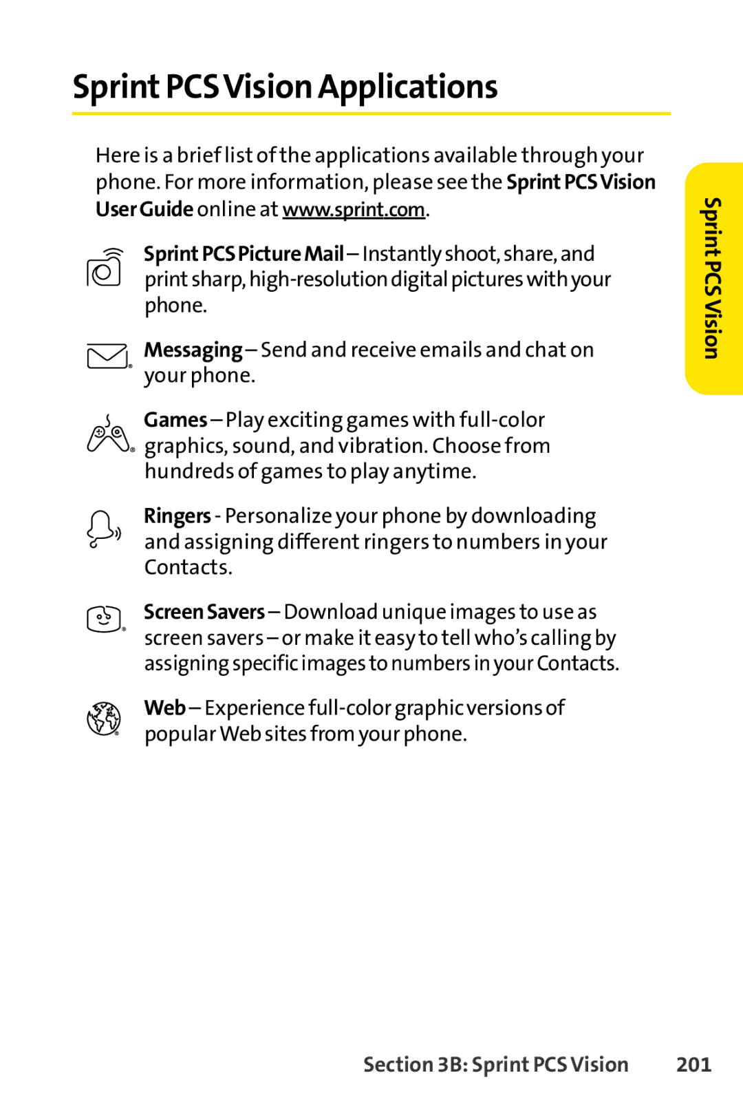 Sprint Nextel SCP-3100 manual SprintPCSVision Applications, 201 