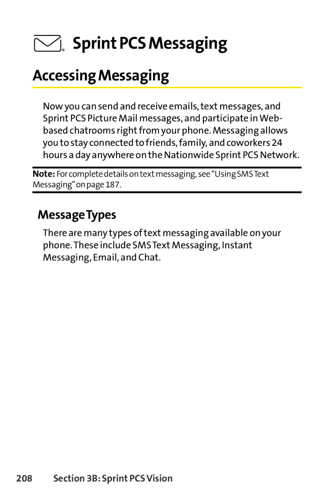 Sprint Nextel SCP-3100 manual SprintPCS Messaging, Accessing Messaging, MessageTypes 