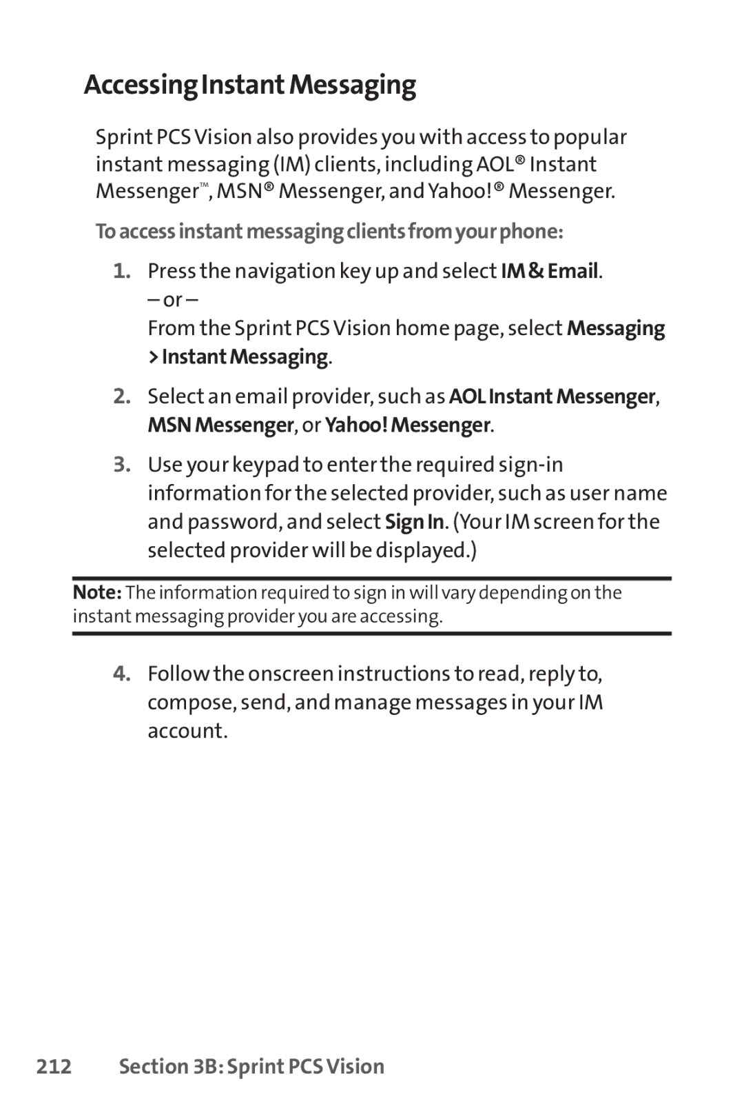Sprint Nextel SCP-3100 manual AccessingInstantMessaging, Toaccessinstantmessagingclientsfromyourphone 