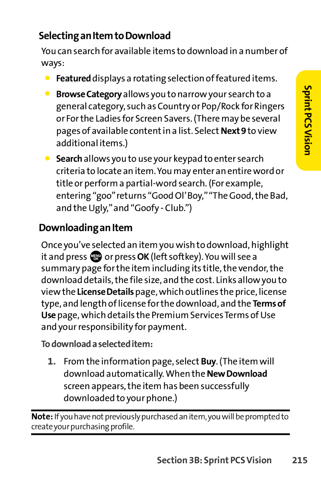 Sprint Nextel SCP-3100 manual SelectinganItemtoDownload, DownloadinganItem, Todownloadaselecteditem, 215 