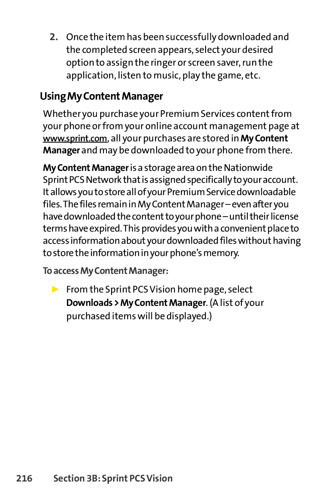 Sprint Nextel SCP-3100 manual UsingMyContentManager, ToaccessMyContentManager 