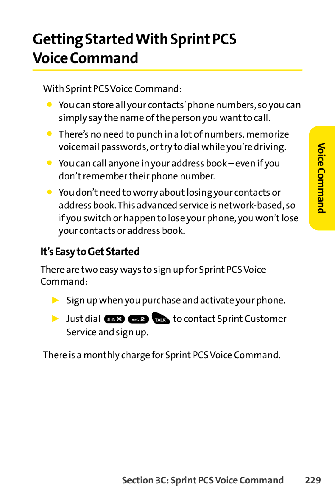 Sprint Nextel SCP-3100 Getting StartedWith SprintPCS Voice Command, It’sEasytoGetStarted, To contact Sprint Customer, 229 