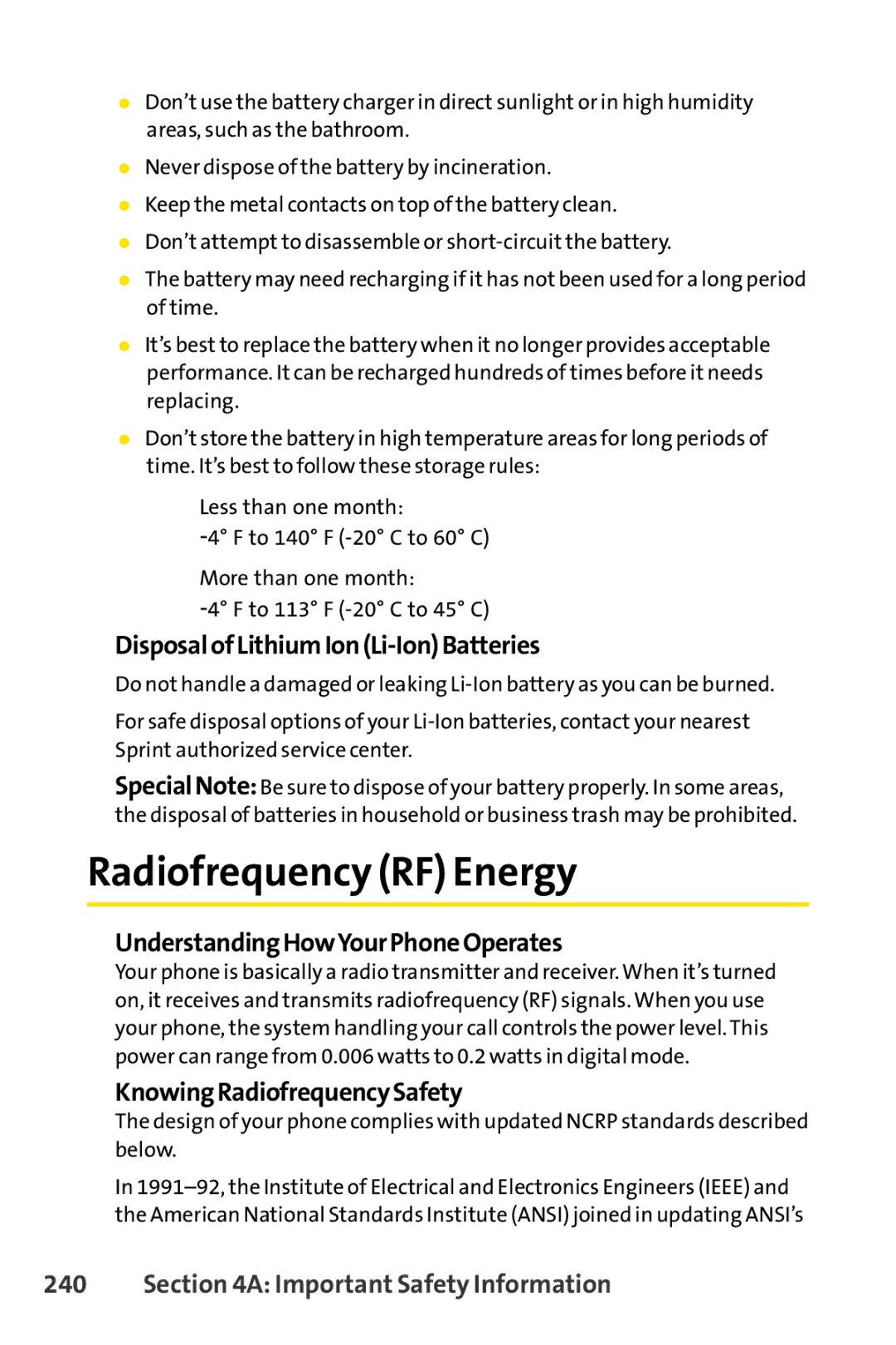 Sprint Nextel SCP-3100 Radiofrequency RF Energy, DisposalofLithiumIonLi-IonBatteries, UnderstandingHowYourPhoneOperates 