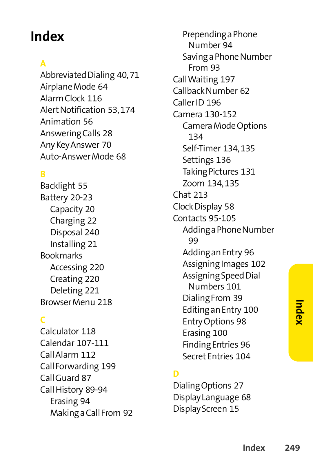 Sprint Nextel SCP-3100 manual Index 