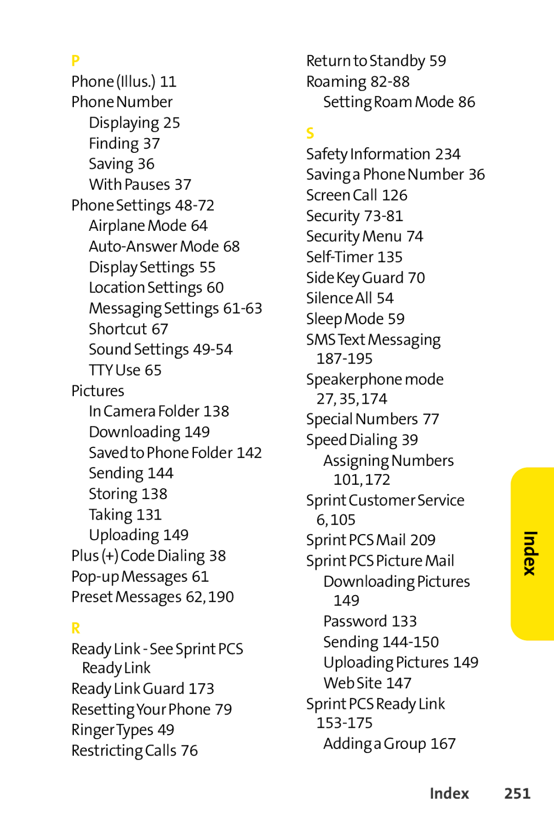 Sprint Nextel SCP-3100 manual Index 