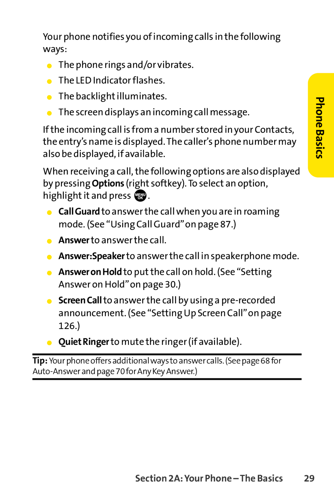 Sprint Nextel SCP-3100 manual AnswerSpeaker to answer the call in speakerphone mode 