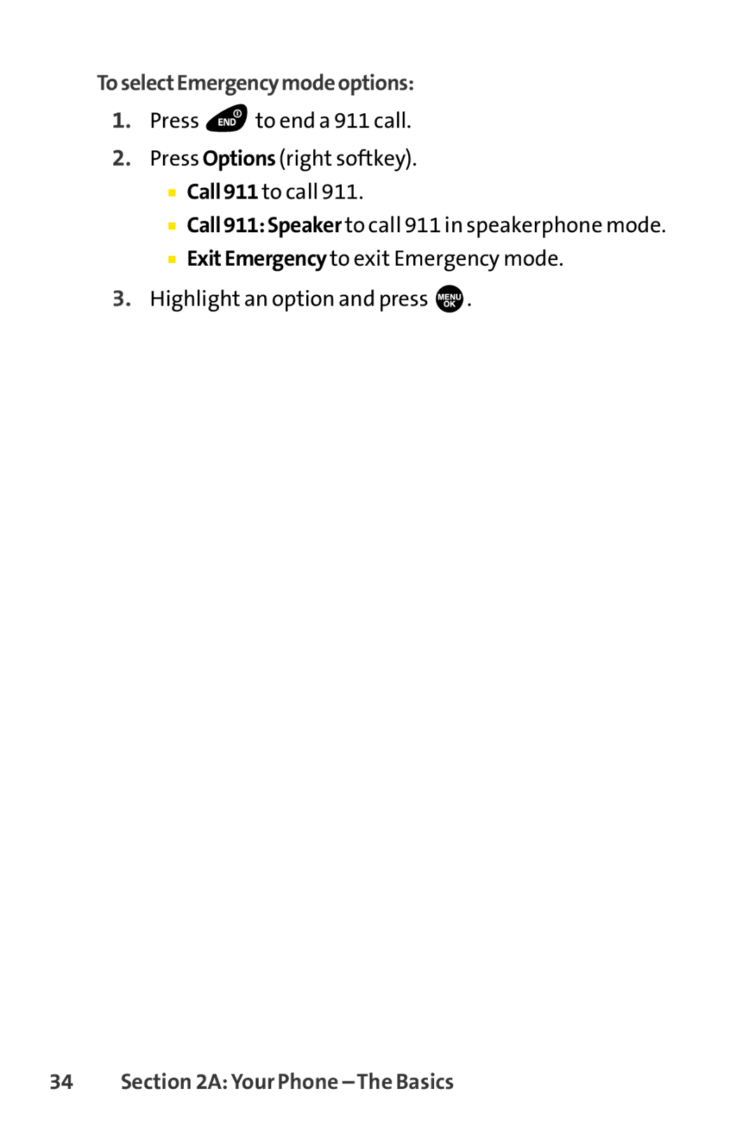 Sprint Nextel SCP-3100 manual ToselectEmergencymodeoptions 