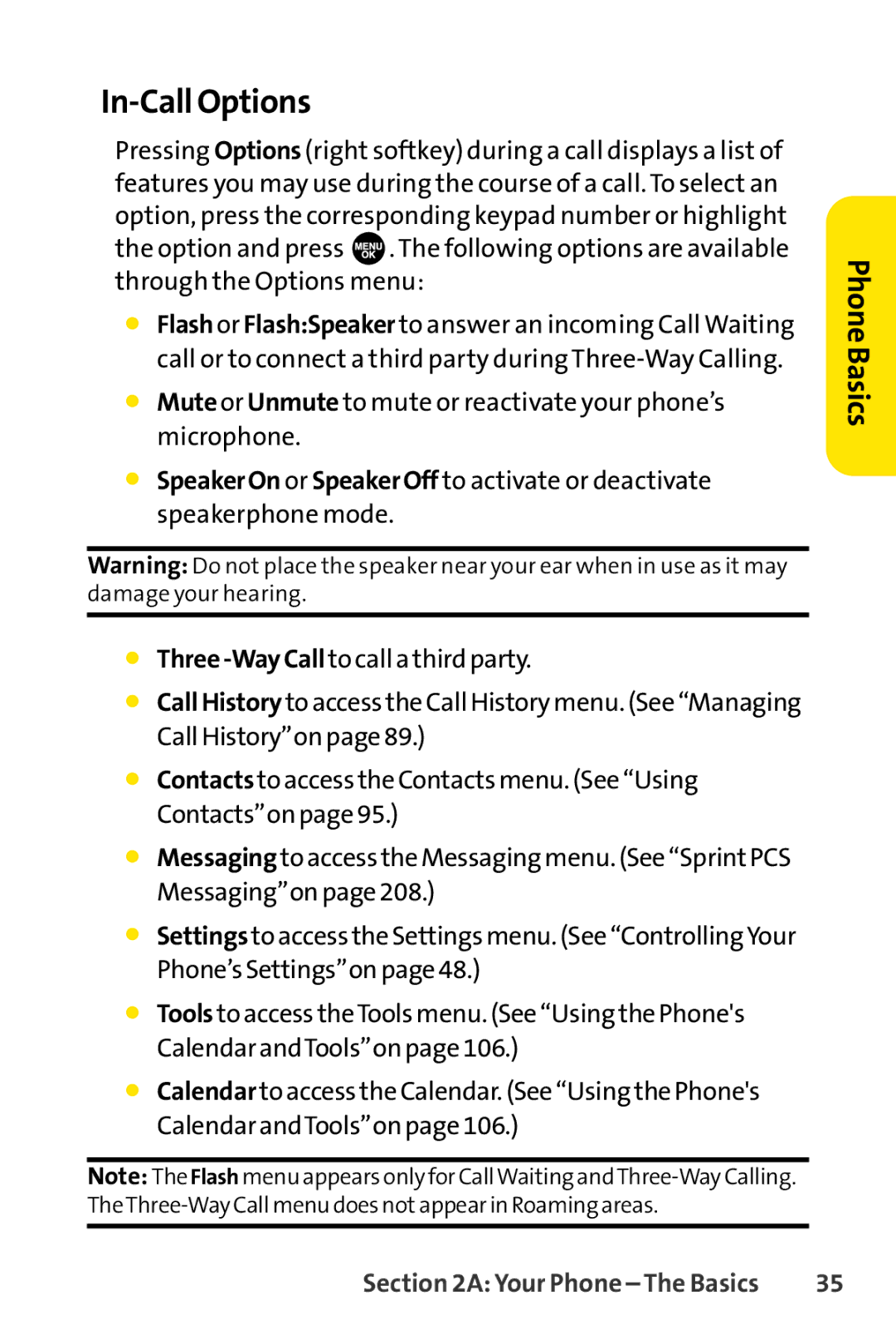 Sprint Nextel SCP-3100 manual In-Call Options, Mute or Unmute to mute or reactivate your phone’s microphone 