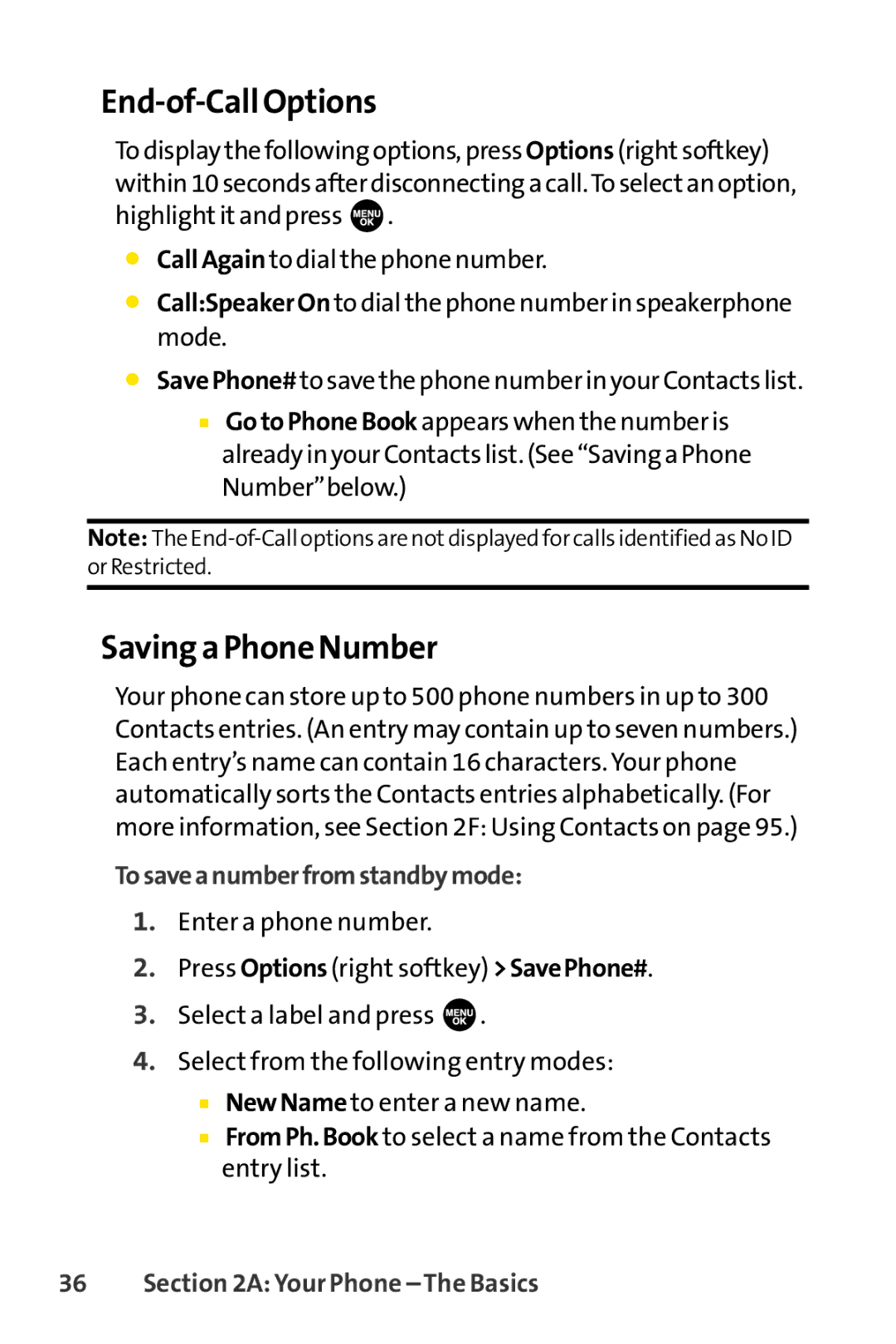 Sprint Nextel SCP-3100 manual End-of-Call Options, Savinga Phone Number, Tosaveanumberfromstandbymode 